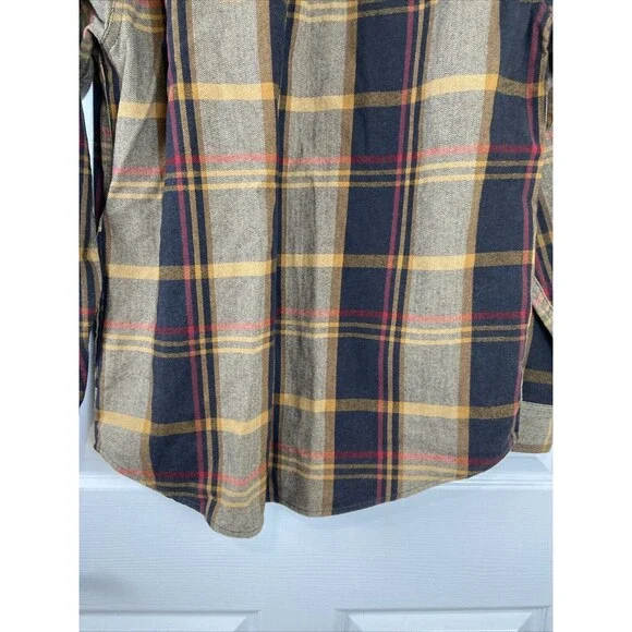 Orvis Heavy Flannel Shirt Brown Plaid Shacket Long Sleeve Button Up Mens Medium - Picture 10 of 12